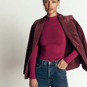 High Neck Jersey Top-Beet Red