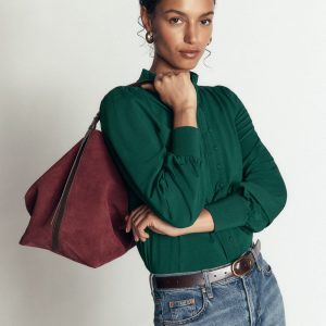 Isla Funnel Neck Button Blouse-Emerald Night