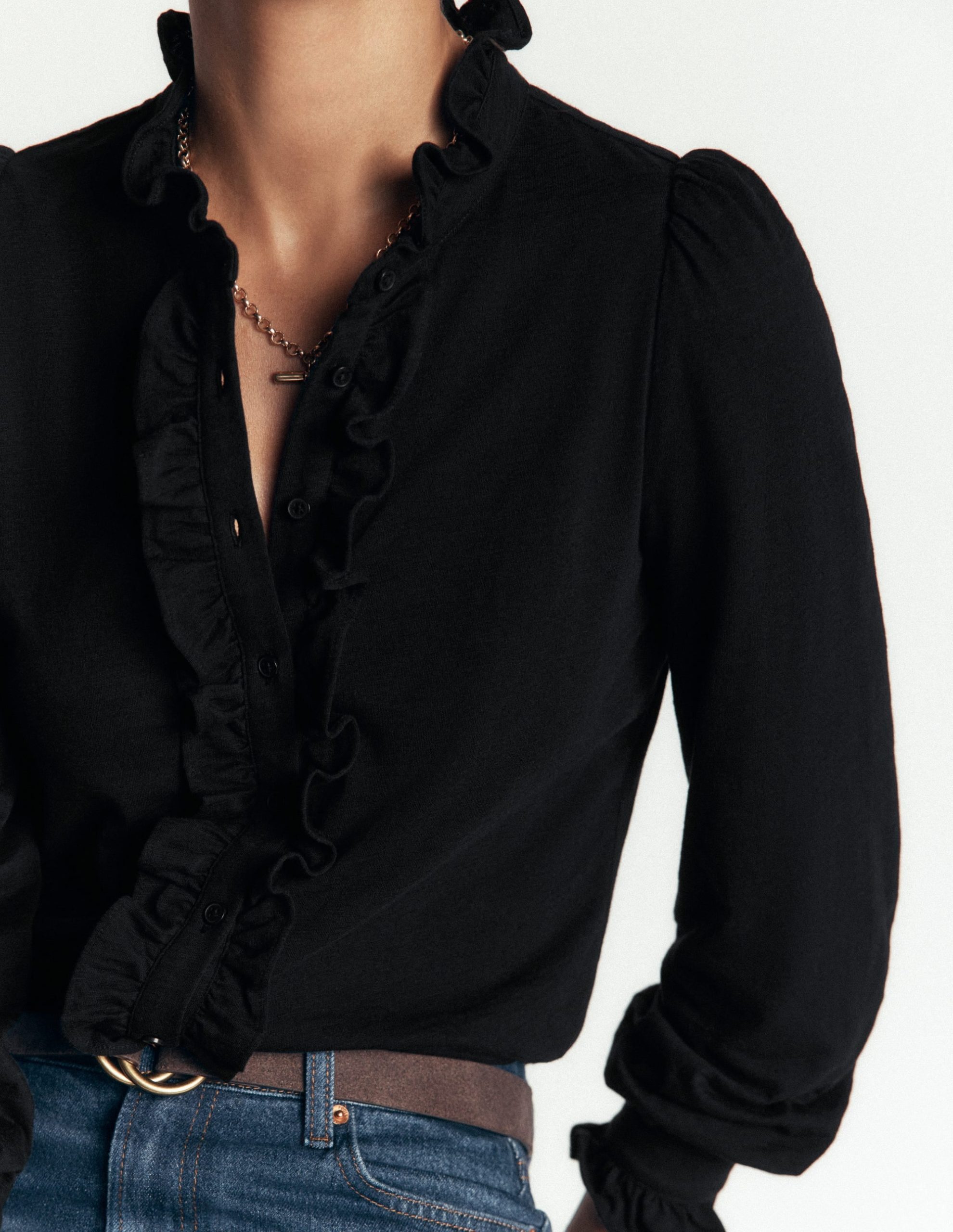 Jersey Frill Blouse-Black - Image 2