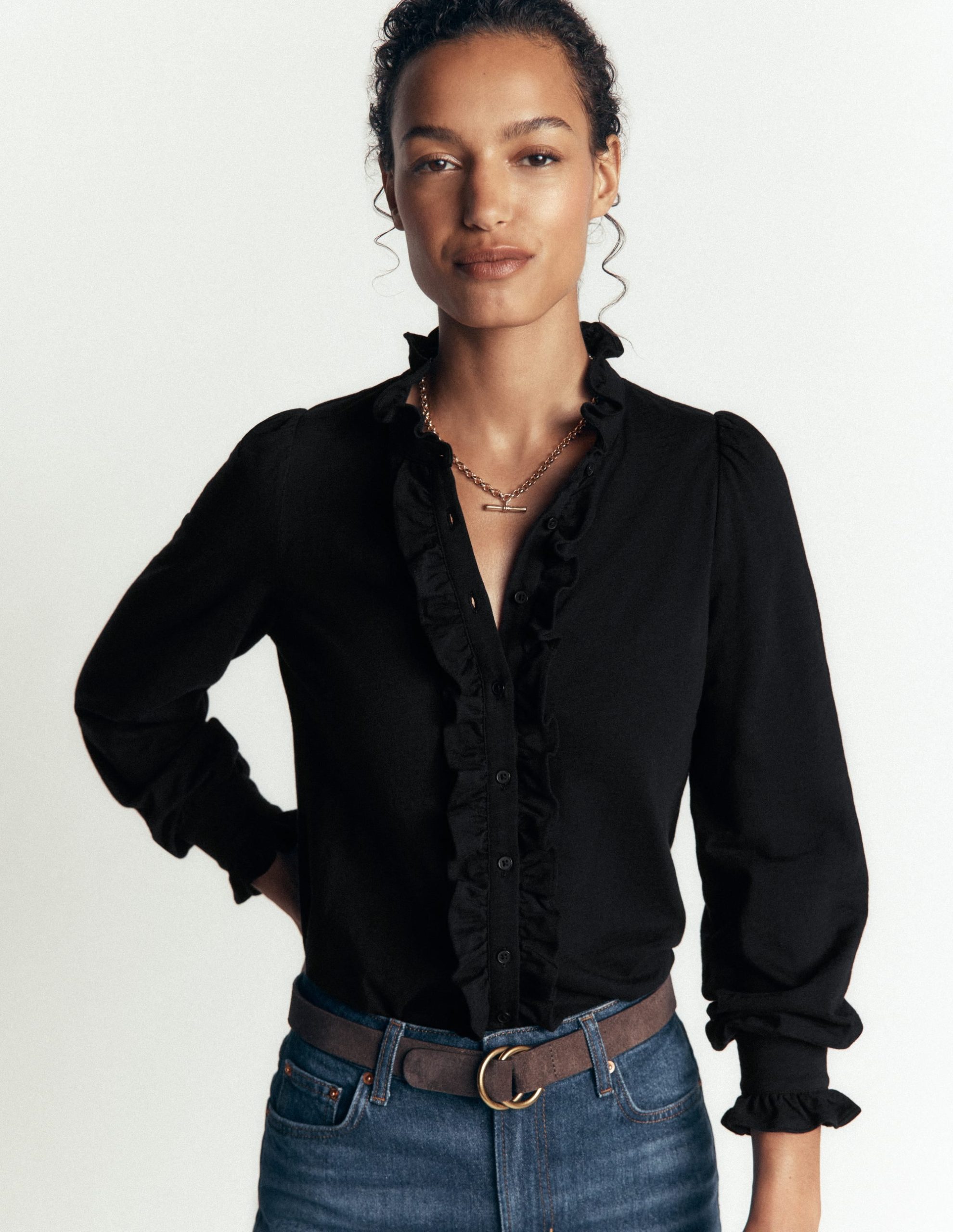Jersey Frill Blouse-Black - Image 4