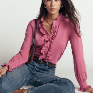 Jersey Frill Blouse-Pink Heather