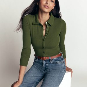 Jersey Velvet Ribbed Shirt-Forest Green