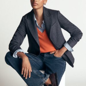 Stamford Wool Blazer-Blue and Navy Herringbone