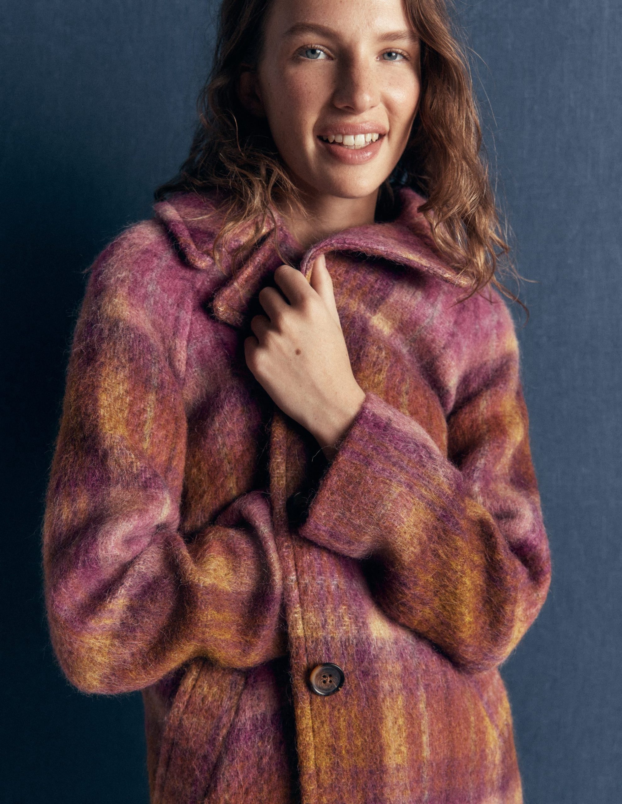 Cotswold Wool Coat-Camel. Pink Check - Image 7