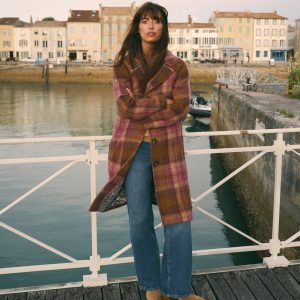 Cotswold Wool Coat-Camel. Pink Check